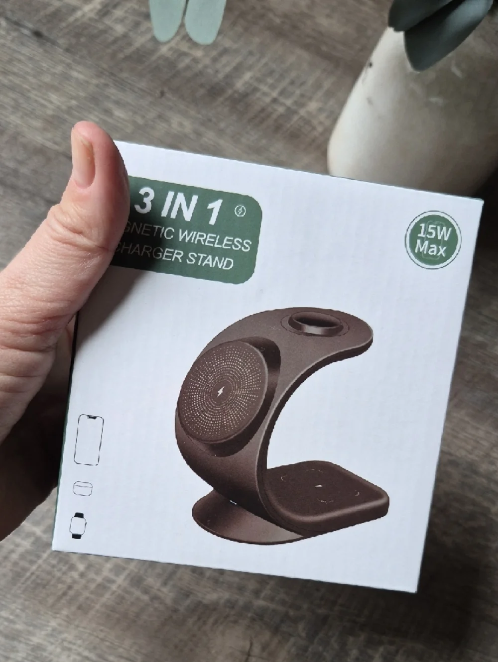 3-in-1 Magnetic Wireless Charger Stand - Brown